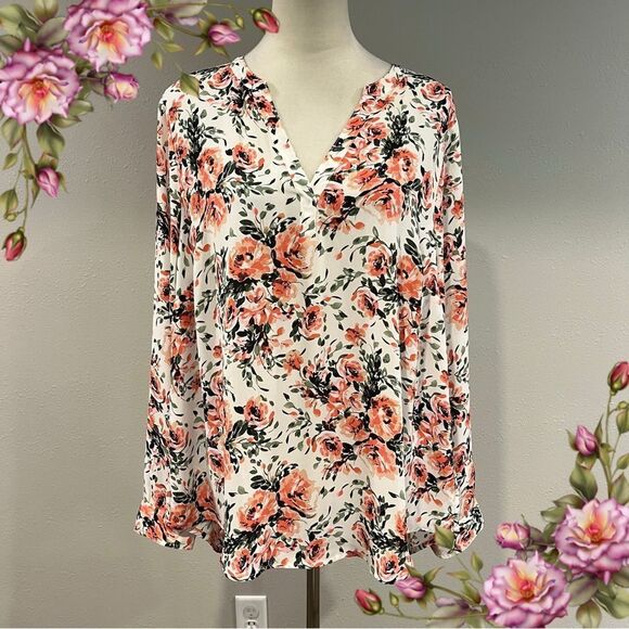 Torrid Floral long sleeve loose fit V-Neck Blouse size large - Picture 1 of 13